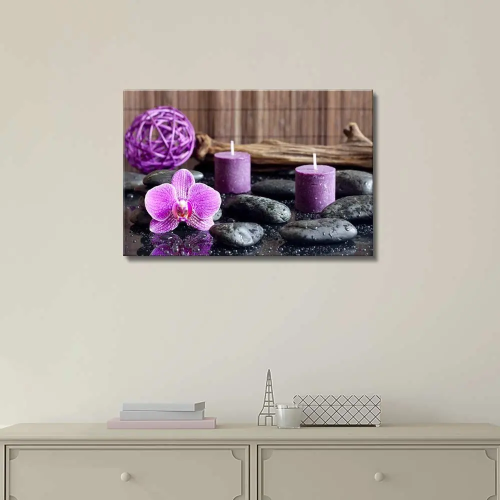 HD Печать Современная Орхидея Zen Stone свеча Canvas картина постер настенное искусство
