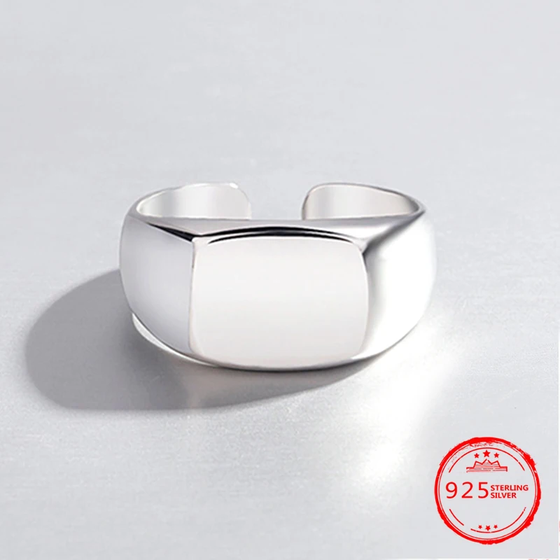 925 Sterling Silver Man Woman Personality CHIC Simple Light Body Wide Face Square Open Ring Couple Gift | Украшения и аксессуары