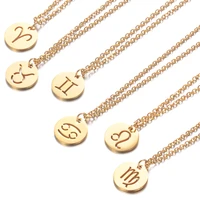 stainless steel gold color twelve zodiac constellations charms pendant necklaces for women jewelry gifts 40cm