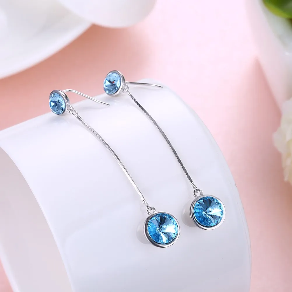 LEKANI кристаллами от Swarovski длинные висячие серьги для женщин синий кристалл камни