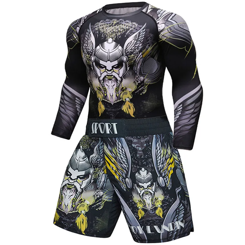 UFC BJJ MMA Мужской комплект, компрессионная рубашка, топы, штаны, шорты, спортивная одежда для фитнеса, Удобный яркий цвет, 3D принт, майки, колготки - Цвет: 5