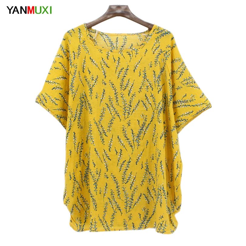 YANMUXI плюс размер женские Топы повседневные с коротким рукавом Свободная блузка