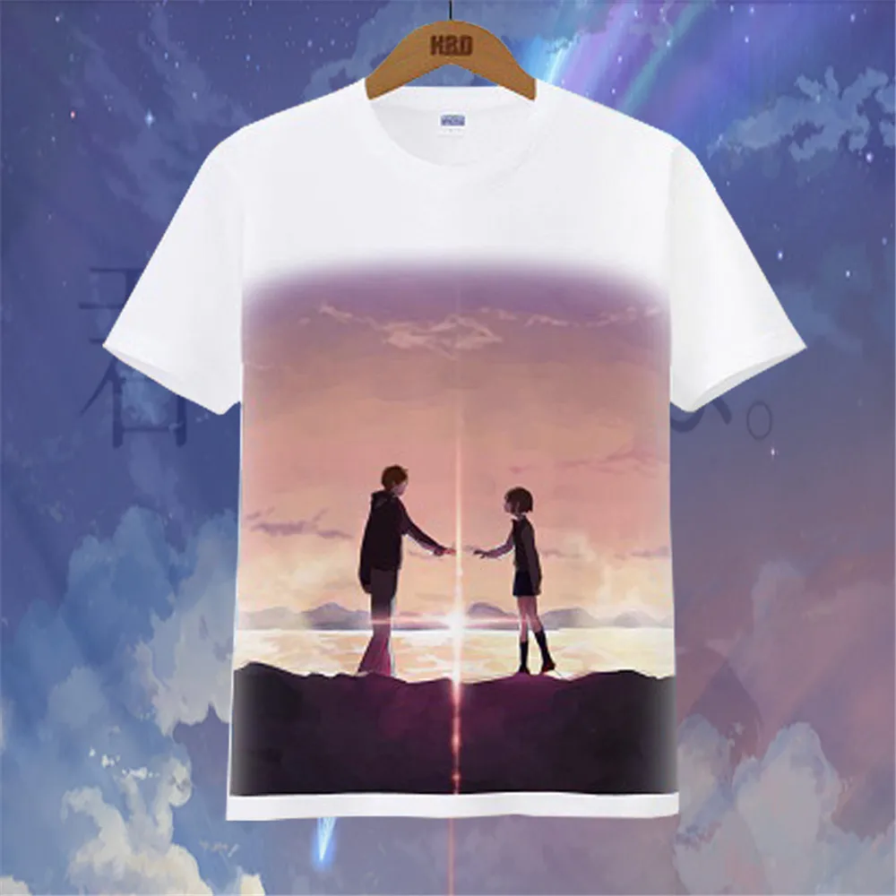 Аниме kimi no na wa короткий рукав Miyamizu Mitsuha футболки с надписью You Name топы Tachibana Taki