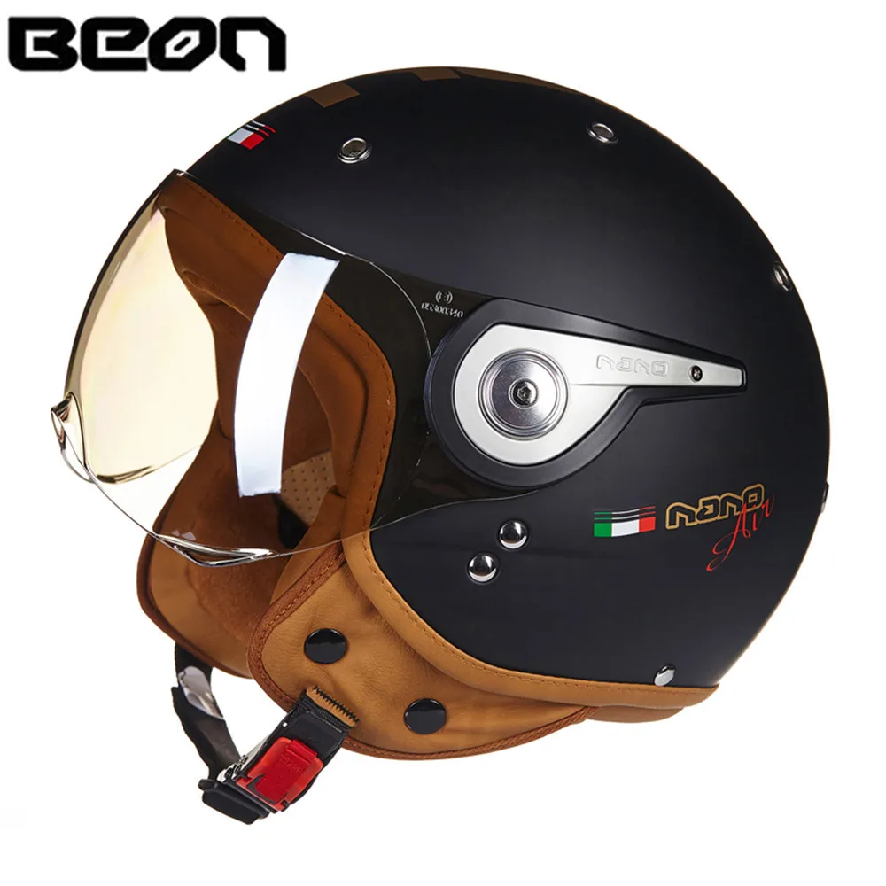 BEON moto rcycle скутер шлем 3/4 с открытым лицом винтажный шлем 11040 moto Casque Casco moto cicleta Capacete унисекс реактивные шлемы - Цвет: Matt Black