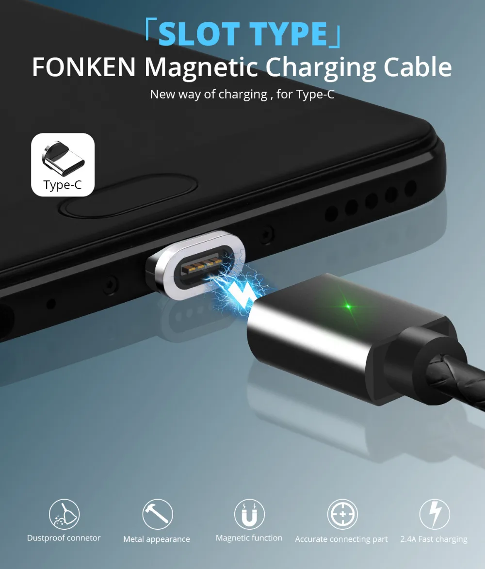 Магнитный кабель FONKEN для быстрой зарядки, магнитный кабель type c, USB C, кабель для синхронизации данных, кабели для телефонов, быстрая зарядка, магнитный кабель для зарядного устройства type C