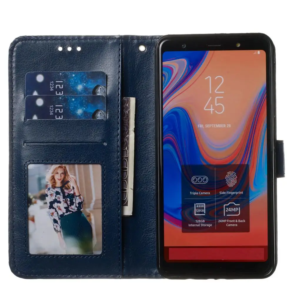 100 шт./лот классический однотонный кожаный чехол для телефона crazy horse Samsung Galaxy A6 plus