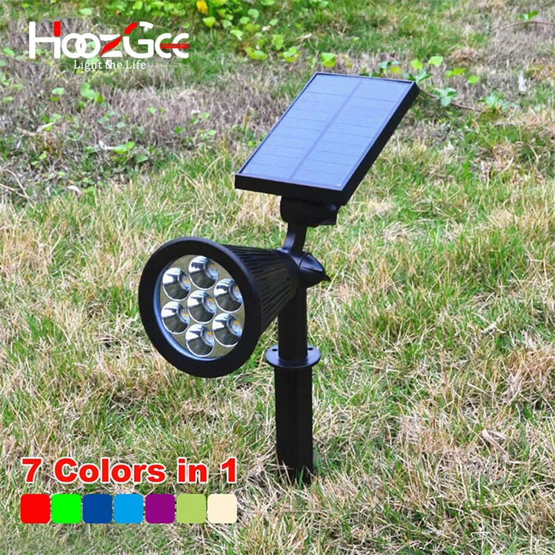 HoozGee 7 Светодиодный точечный светильник, лампа для газона, наружная садовая солнечная панель, регулируемый настенный прожектор, светильник 7 цветов в 1, ландшафтный светильник ing