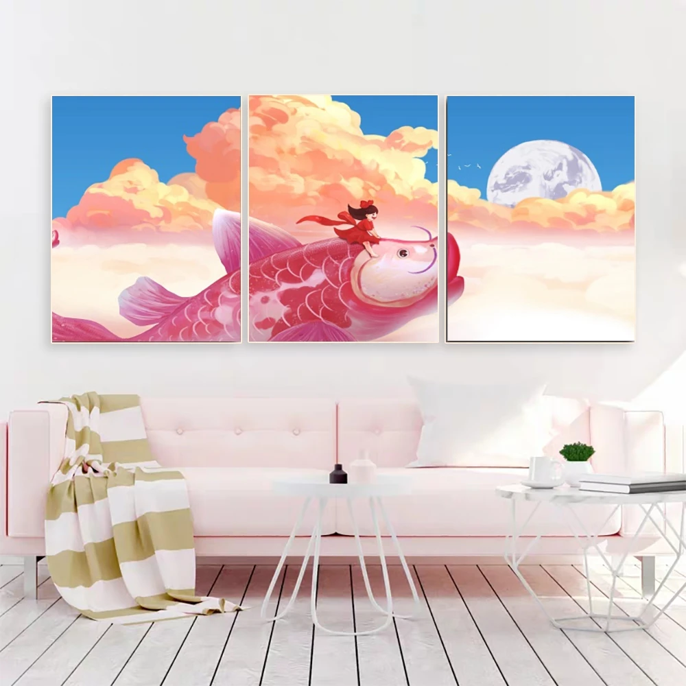 

Anime Poster Fish Girl Canvas Painting Nordic 3 Pcs Posters And Prints Wall Art Pictures For Living Room Kids Room Decoration