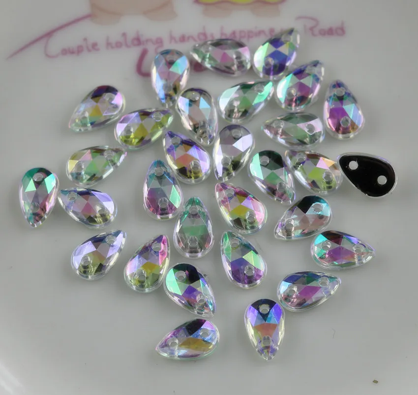 acrylic crystal water drop shape steeple lots faceted clear AB resin Handmade sew flat black rhinestone applique 50pcs MD | Дом и сад