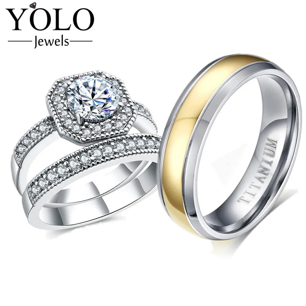 YOLO Jewels Пара кольца кубического циркония люкс для Для женщин Титан кольцо мужчин