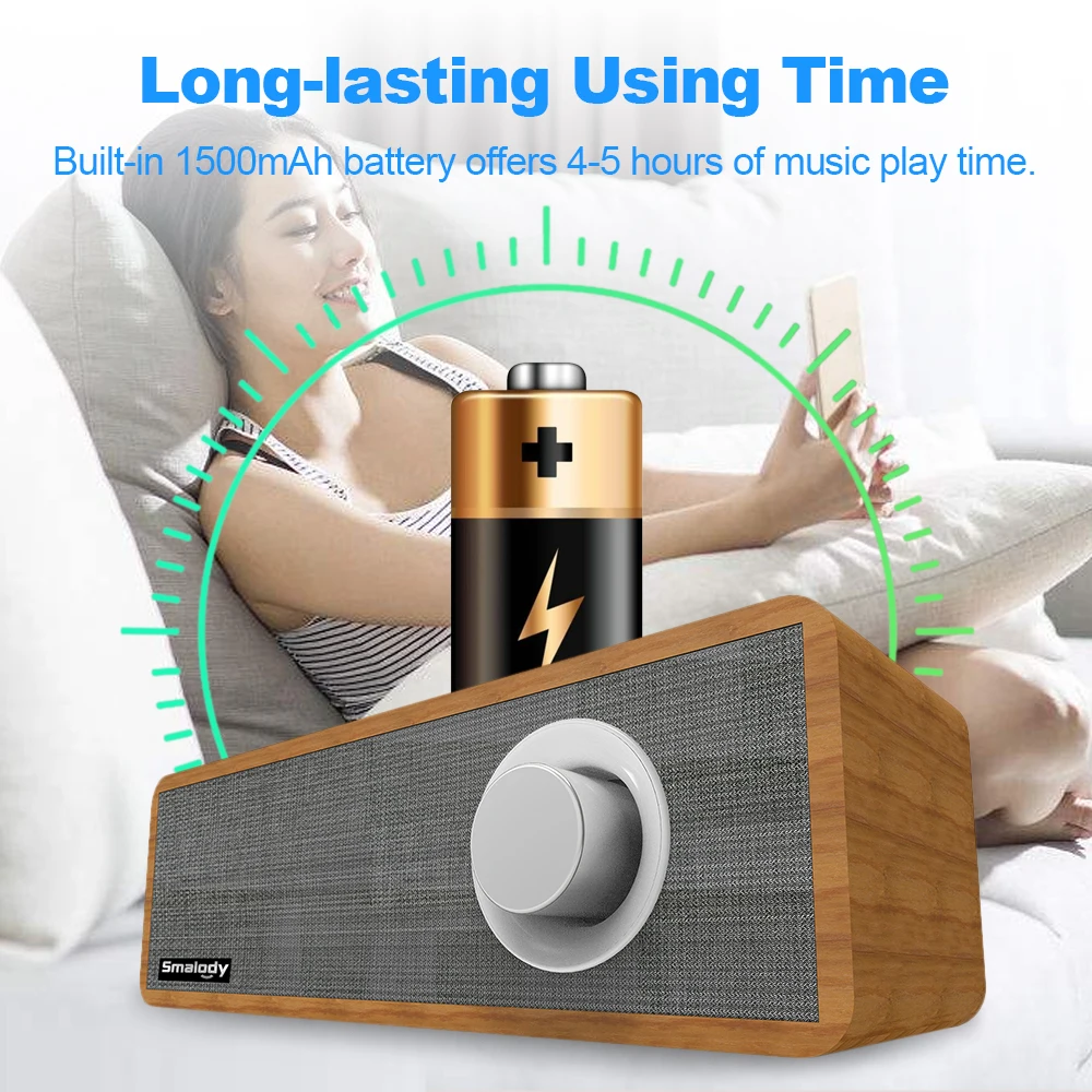Smalody SL-50 деревянный Bluetooth динамик 8 Вт мини беспроводной Саундбар сильный бас звуковая коробка музыкальный сабвуфер для смартфонов планшеты ПК
