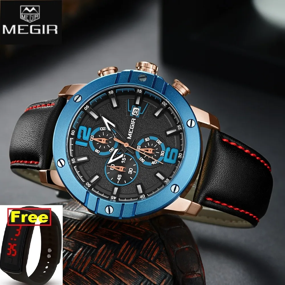 MEGIR Men Watch Relogio Masculino Top Brand Luxury Leather Military Clock Quartz Watches Relojes Hombre 2046 2048 HOT | Наручные часы