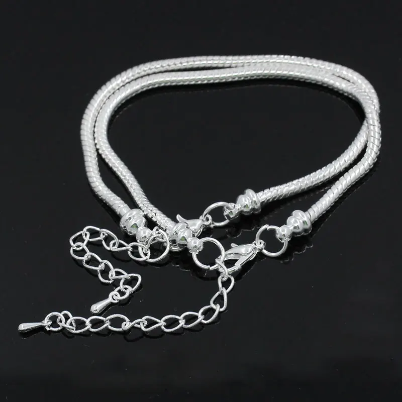 DoreenBeads 4 шт. серебряный цвет застежка Омар змея цепи браслеты подходят Европейский Шарм 18 см