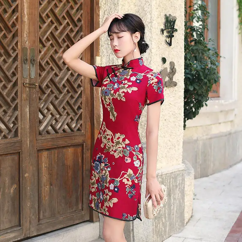 Однотонное винтажное китайское красное Qipao новое женское сексуальное Чонсам с высоким разрезом женское улучшенное платье ручной работы на пуговицах с воротником-стойкой - Цвет: Style 3  A