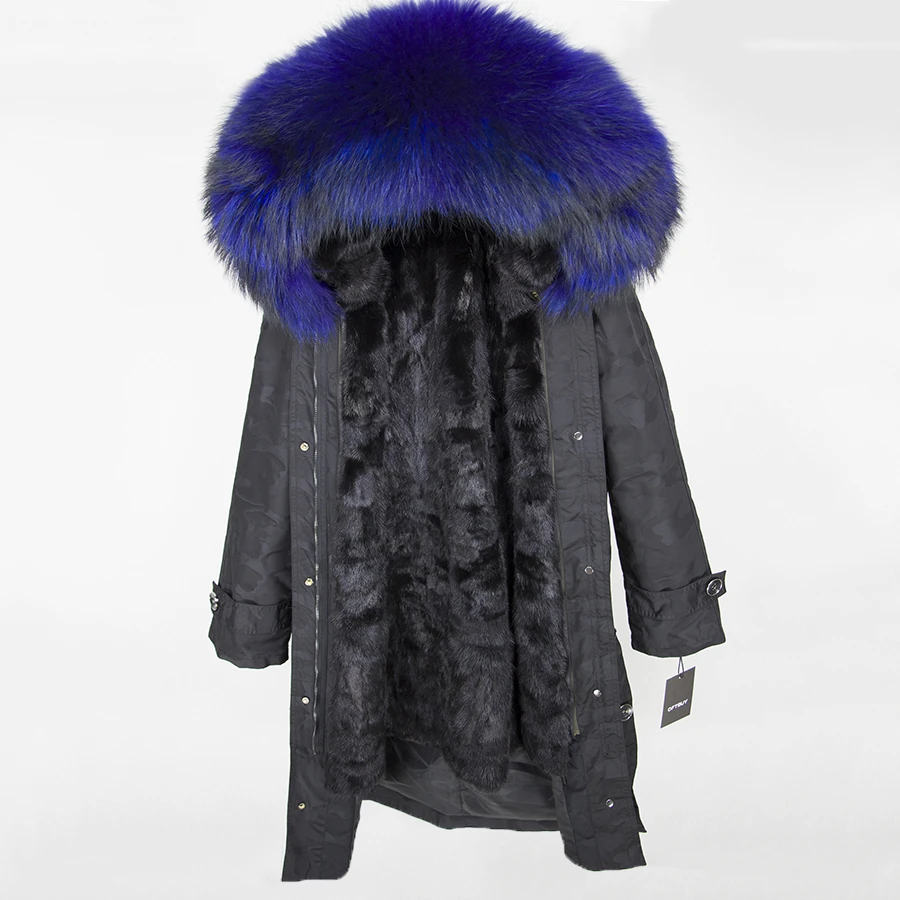 black Camouflage 8 OFTBUY,, пальто с натуральным мехом, X-long, Камуфляжная парка, зимняя куртка для женщин, большой воротник из натурального меха енота, капюшон, подкладка из натурального меха норки - Цвет: black Camouflage 8