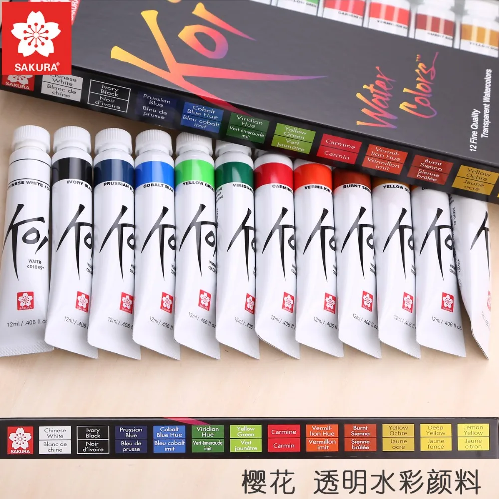 Набор прозрачных акварельных красок SAKURA Koi 12 цветов 18 Япония мл|watercolor paint|transparent