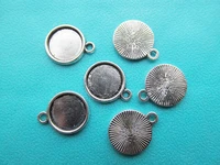 100pcs antique silver toneantique bronze base setting bezel tray bezel pendant charmfindingfit 14mm round cabochoncameo