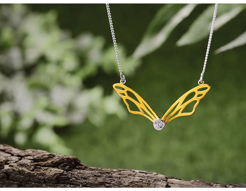 Lotus Fun реальные 925 пробы серебро ручной работы дизайнерские оригинальные Fine Jewelry с крылья бабочки кулон Цепочки и ожерелья для Для женщин