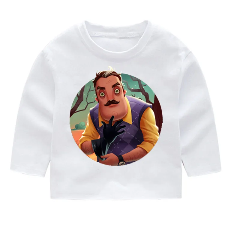 Детские хлопковые модные футболки с длинными рукавами принтом Hello Neighbor детские