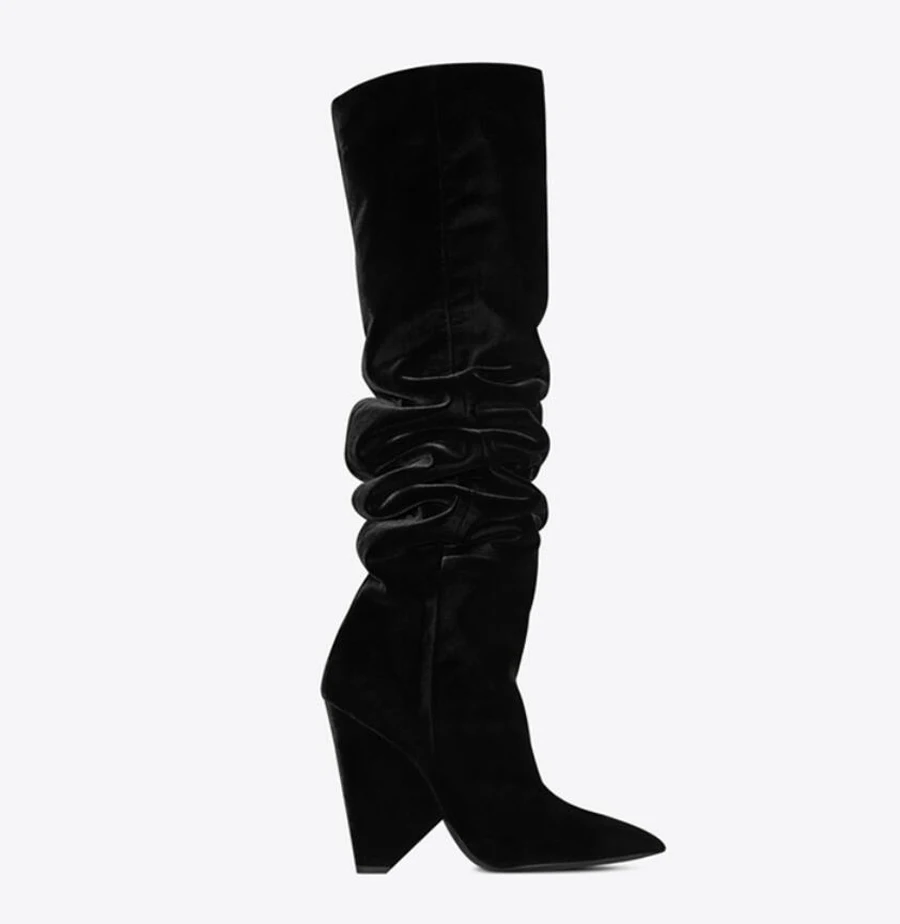 Stylesowner/Новинка; сапоги до колена из натуральной кожи с острым носком на высоком каблуке-шпильке; женские модные плиссированные сапоги без застежки; mujer zapatos