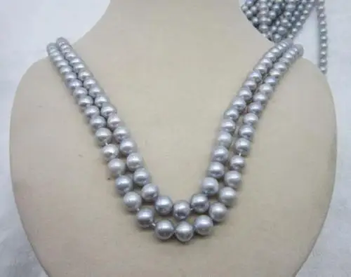 CHARMING 2 ROW GRAY SOUTH SEA AAA 8-9MM NATURAL PEARL NECKLACE 18INCH 925silver GOLD | Украшения и аксессуары