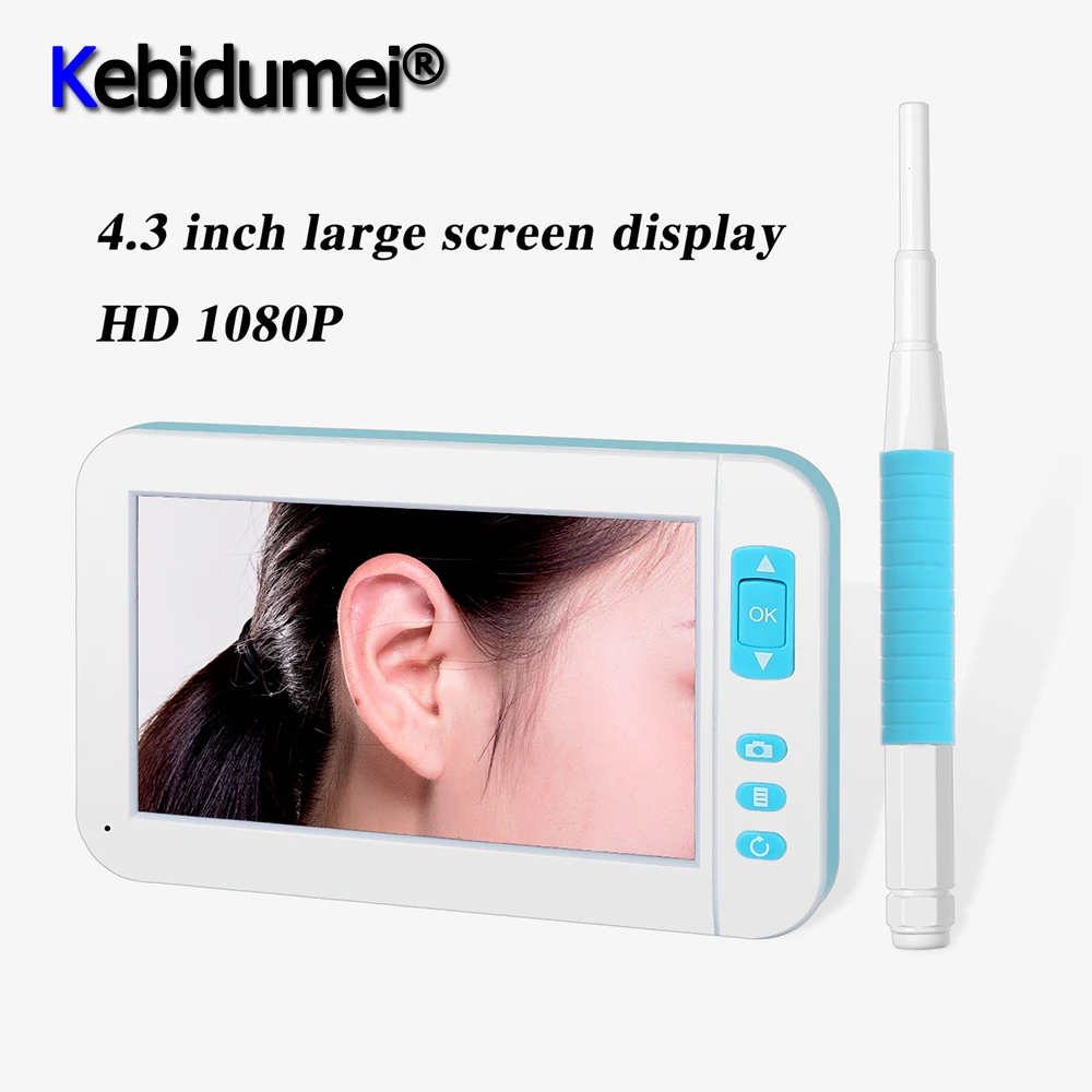 

Камера-Эндоскоп Kebidumei Mini Ear Spoon, отоскоп с экраном 4,3 дюйма, HD 1080P, объектив диаметром 3,9 мм, 6 светодиодных фонарей