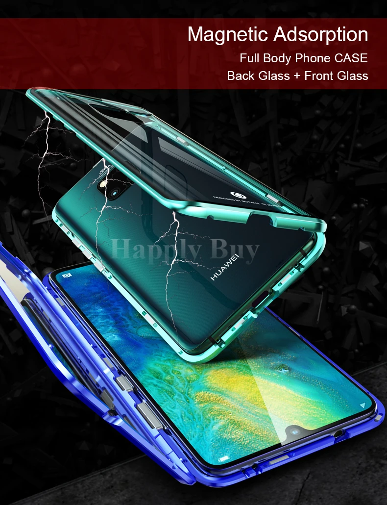 Передний и задний стеклянный Магнитный чехол для huawei mate 20 Pro, чехол 360, полная защита, противоударный чехол для huawei mate 20Pro, чехол
