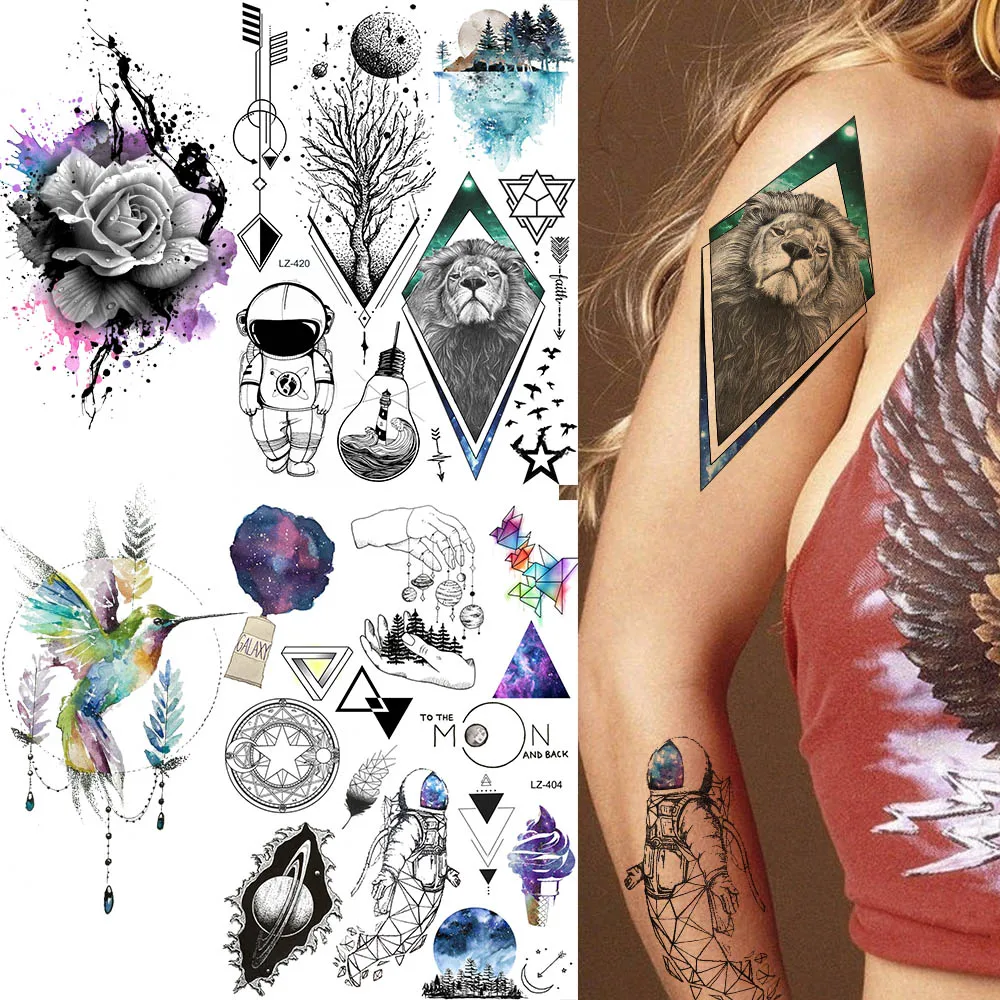 

Flash Lion Mountain Black Tree Moon Wrist Tattoos Temporary Women Men Ankle Tattoo Stickers Body Arm Art Tatoos Adhesive Custom