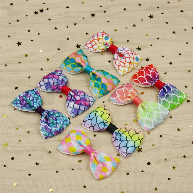 8PCS/LOT Pretty Fish Scale Barrettes for Children Sequin Girls Ribbon Elastic Hair Bands Bows Accessories Best Friend Gift |