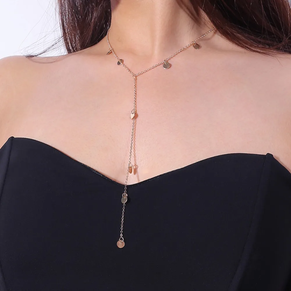 Y-Shape Long Chain Round Sequins Tassel Necklace Women Bijoux Jewelry Valentine's Day Gift #265376 | Украшения и аксессуары