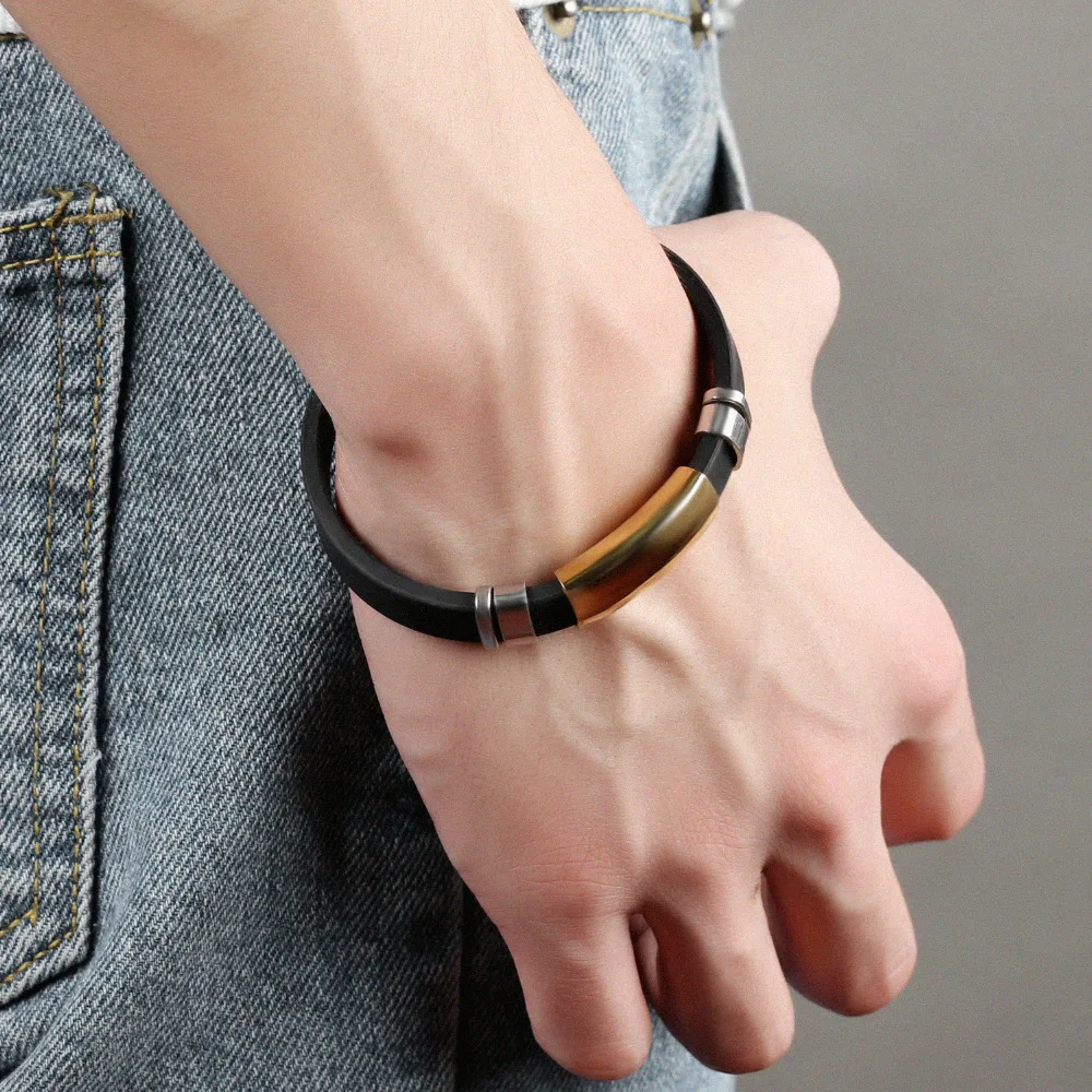 Спортивные мужские силиконовые браслеты OPK гладкий дизайн черный/цвета