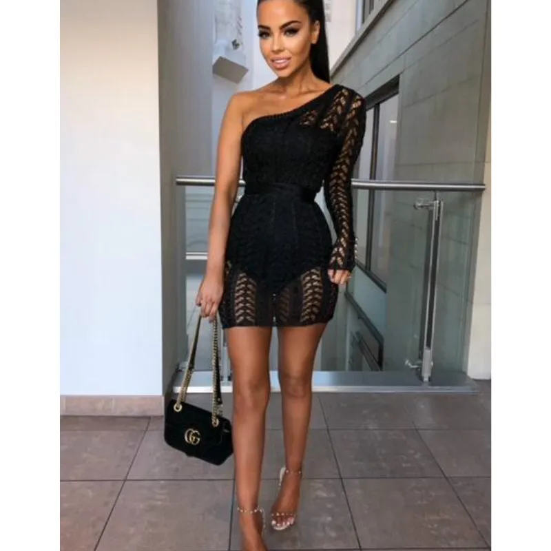 Сексуальные Женщины повязки Bodycon Вязание одно плечо выдалбливают для праздника