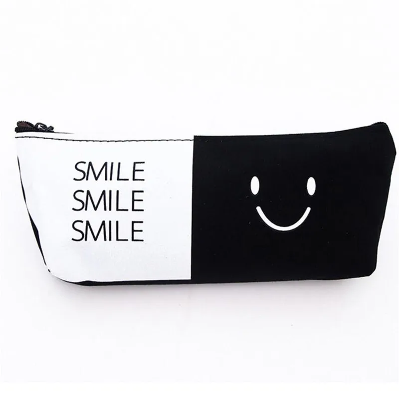 

20*8 White With Black Letters And Large Capacity Bag Leisure Canvas Zipper Storage Bag Student Pencil Case