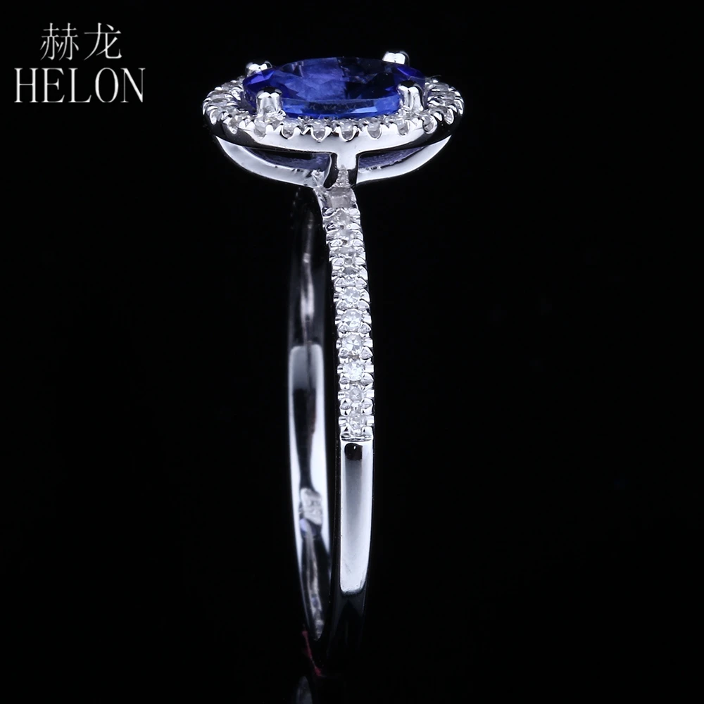 

HELON Solid 14K White Gold Grade AAA Tanzanite Gemstone Ring Engagement Wedding Diamonds Ring For Women Romantic Fine Jewelry