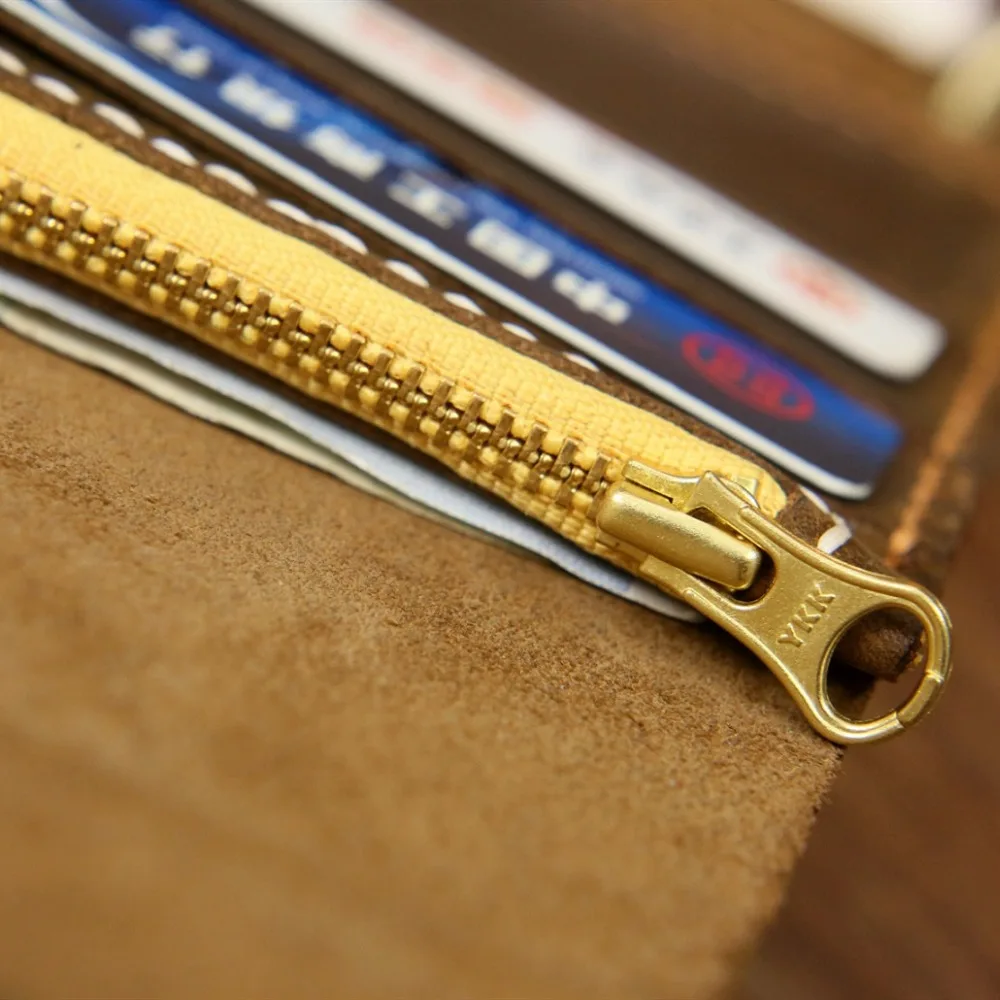 Ручного стежка деревенский винтажный кожаный мужской бумажник двойного