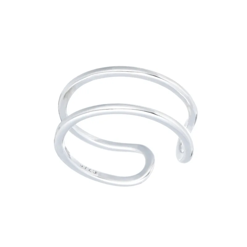 

DIEERLAN Bohemian 925 Sterling Silver Simple Geometric Double Layer Rings for Women Girls Ladies Adjustable Size Ring Anillos