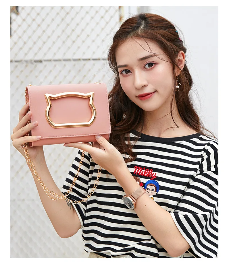 Brand Fashion Cute Cat Messenger Bag for Women Chain Sling Shoulder Pouch Female Lady Crossbody Bags Teenage Girls Handbags
