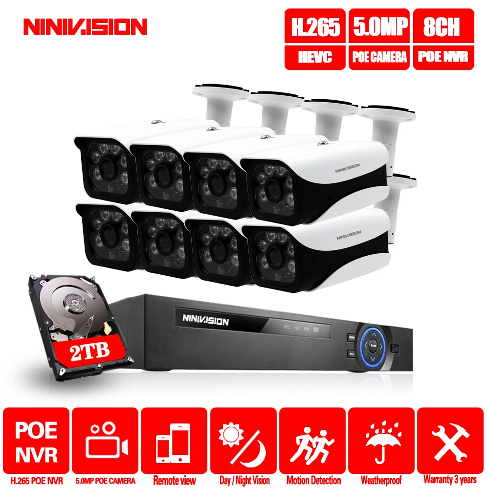 2TB HDD 8CH NVR 5MP POE CCTV camera System Kit H.265 Outdoor Waterproof IP Camera POE home security Video Surveillance kit - Цвет: 2TB HDD