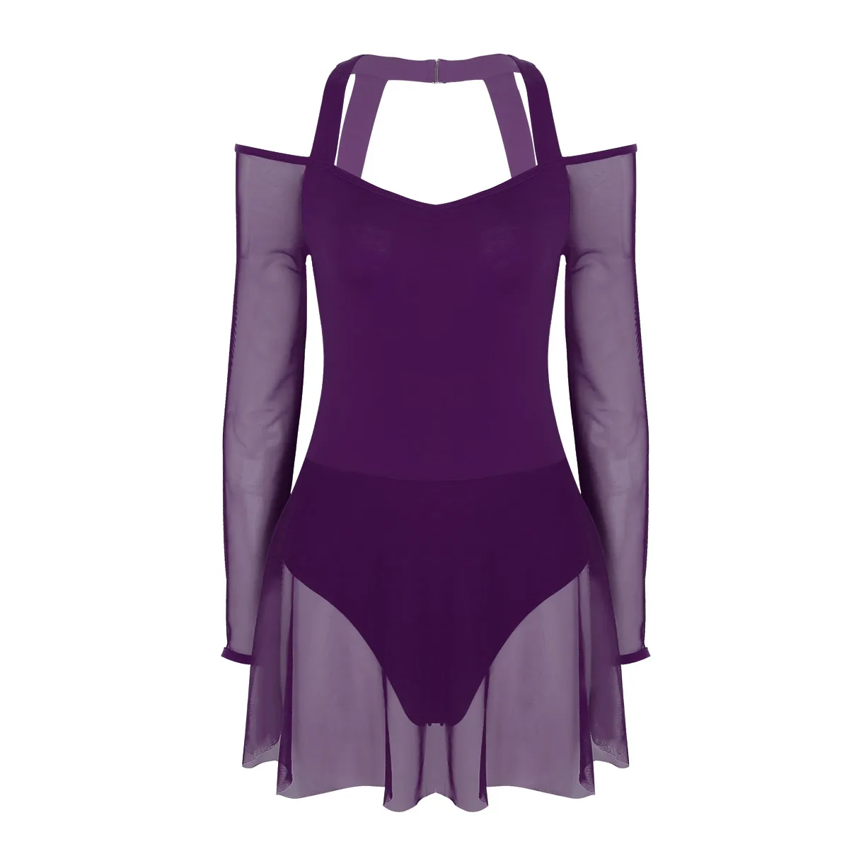 Purple Женские шлейки с открытыми плечами боди с длинным рукавом гимнастическое трико балетное танцевальное платье для взрослых лирическое современное платье-пачка тренировочные костюмы - Цвет: Purple