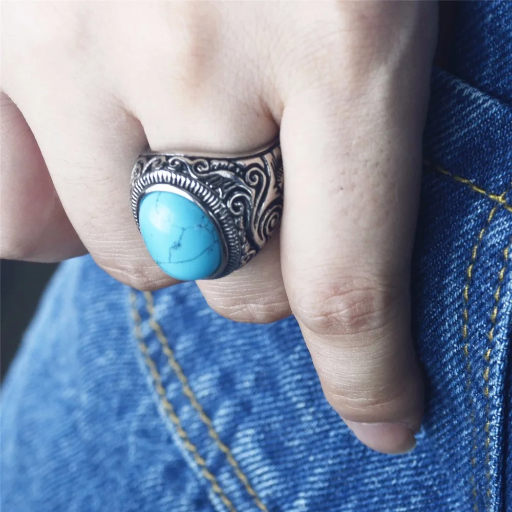 Мужское серебристое черное овальное кольцо Винтажное из нержавеющей стали для