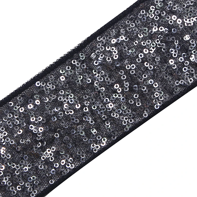 20 ярдов черные серебристые лента с блестками кружевная отделка аппликация
