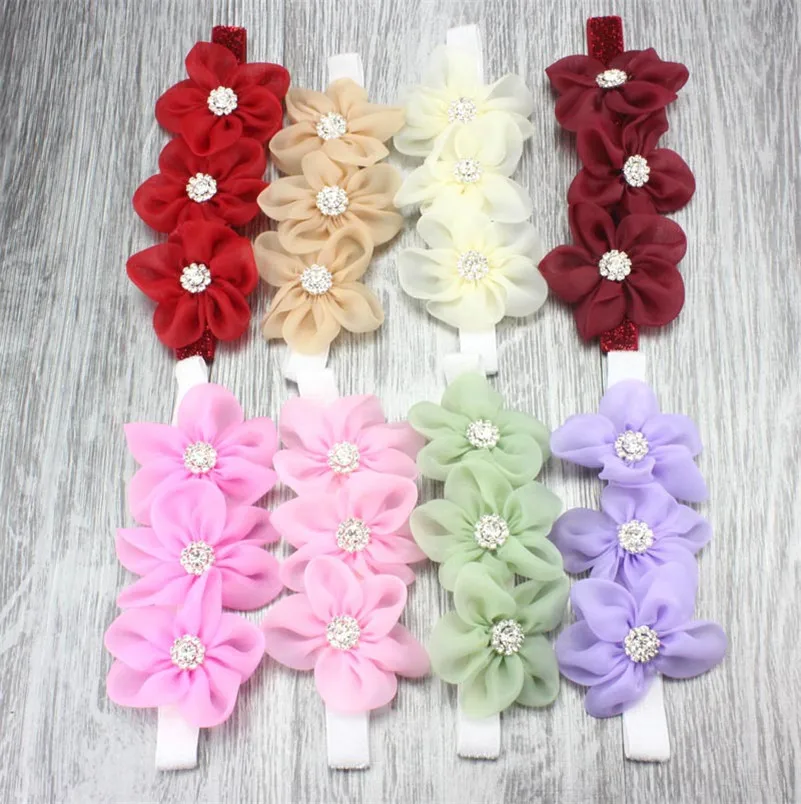Fashion Girls Ribbon Pearl Diamond Headband Newborn Hairband Sewing 3 Flowers Head Band Kids Hair Accessories For Princess | Детская