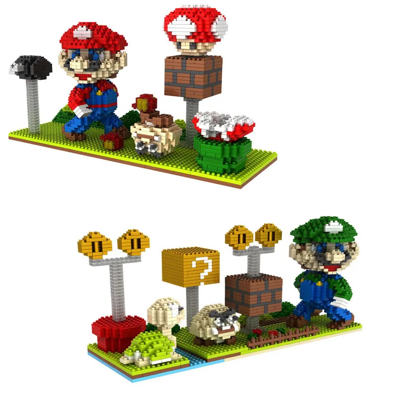Micro Building blocks Cartoon Mario Model Toy Educational Bricks Anime Auction Figures Luigi Children Toys Kids brinquedos Gifts | Игрушки и