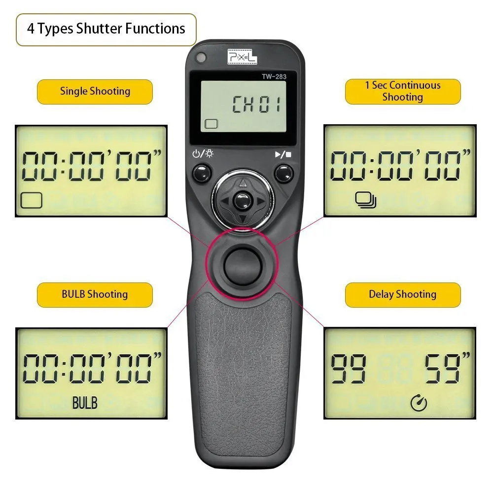 Pixel TW-283 N3 TW283 Wireless LCD Timer Remote Control Shutter Release For Canon 5D3 5D2 5D 7D 6D 50D 40D 30D 20D 10D 1D 1DX |