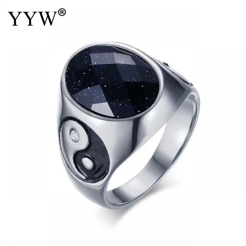 blue sandstone YYW Винтаж для мужчин мальчик овальный тигровый глаз коричневые камни с символ Инь и Янь кольцо из нержавеющей стали ювелирные изделия мужские аксессуары Anel Aneis - Цвет основного камня: blue sandstone