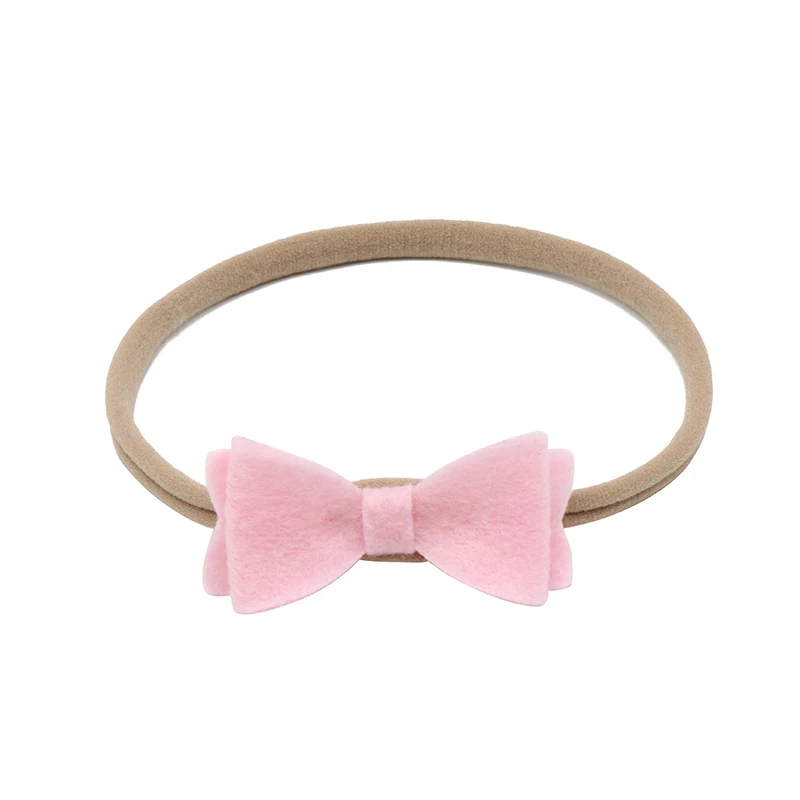 

12pcs/lot Colorful Nylon Headband For Baby Handmade Felt Cloth Solid Bows Hairband Nylon Elastic Baby Headband Fashion Accessory