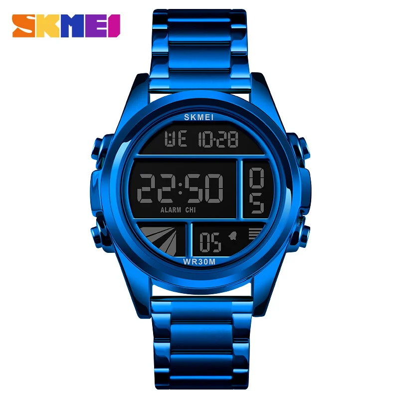 blue SKMEI Роскошные Брендовые мужские спортивные часы водонепроницаемые цифровые светодиодные армейские часы мужские модные повседневные электронные наручные часы Relojes - Цвет: blue