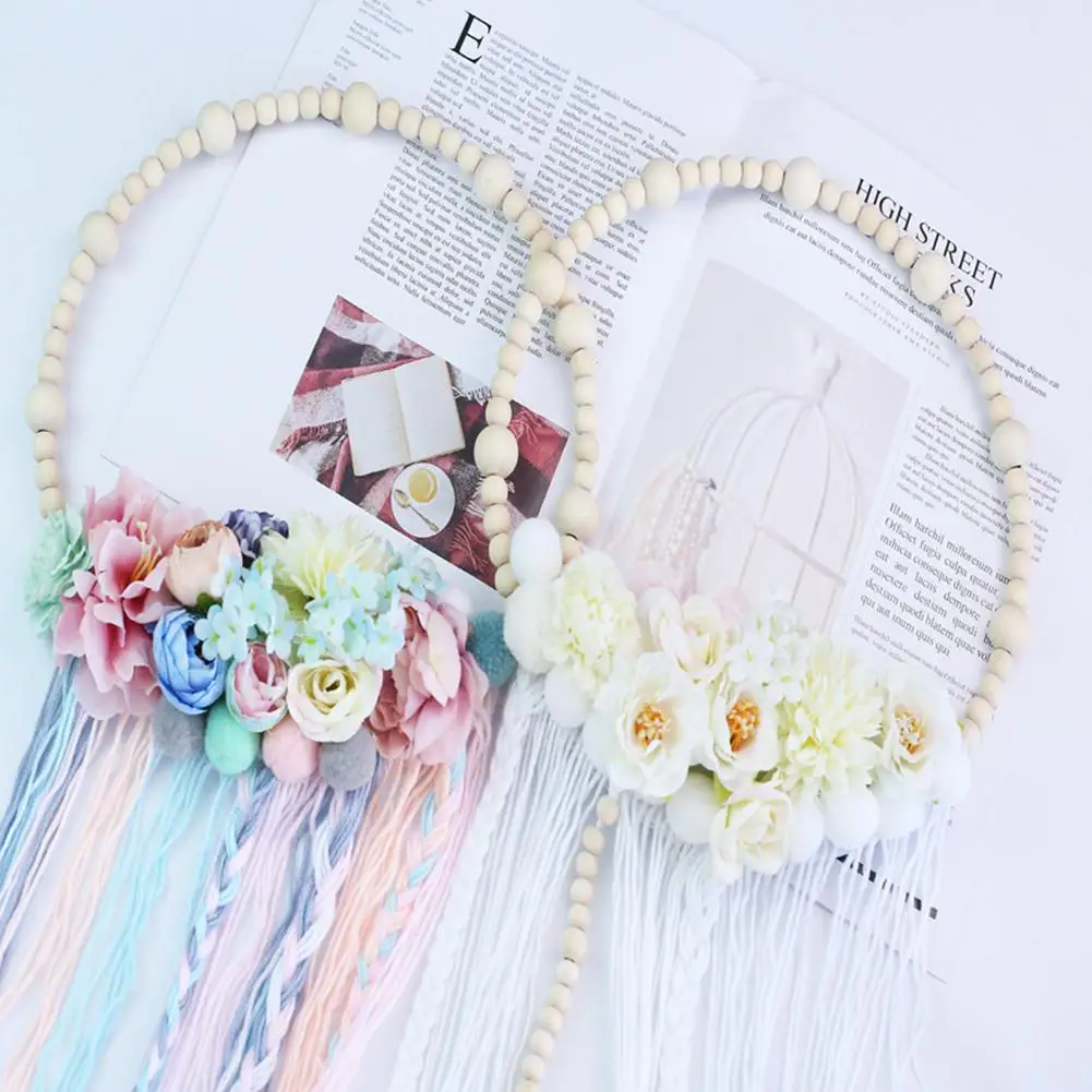 Хит продаж деревянные бусины плюшевый шар гирлянда с кисточкой украшение на