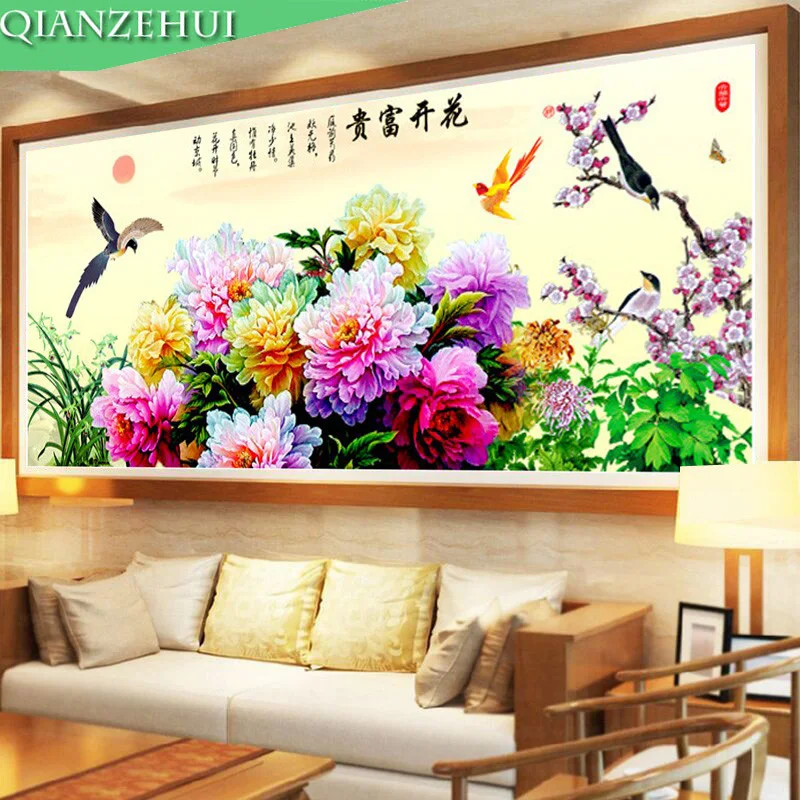 Рукоделие вышивка крестиком сделай сам с цветущими цветами и павлином