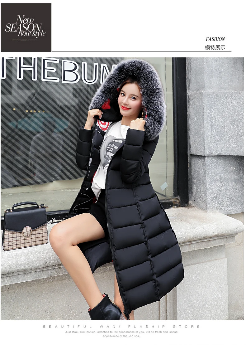 MANDADI winter clothes women fashion cotton padded winter coat women fur collar outerwear hooded print long jacket female